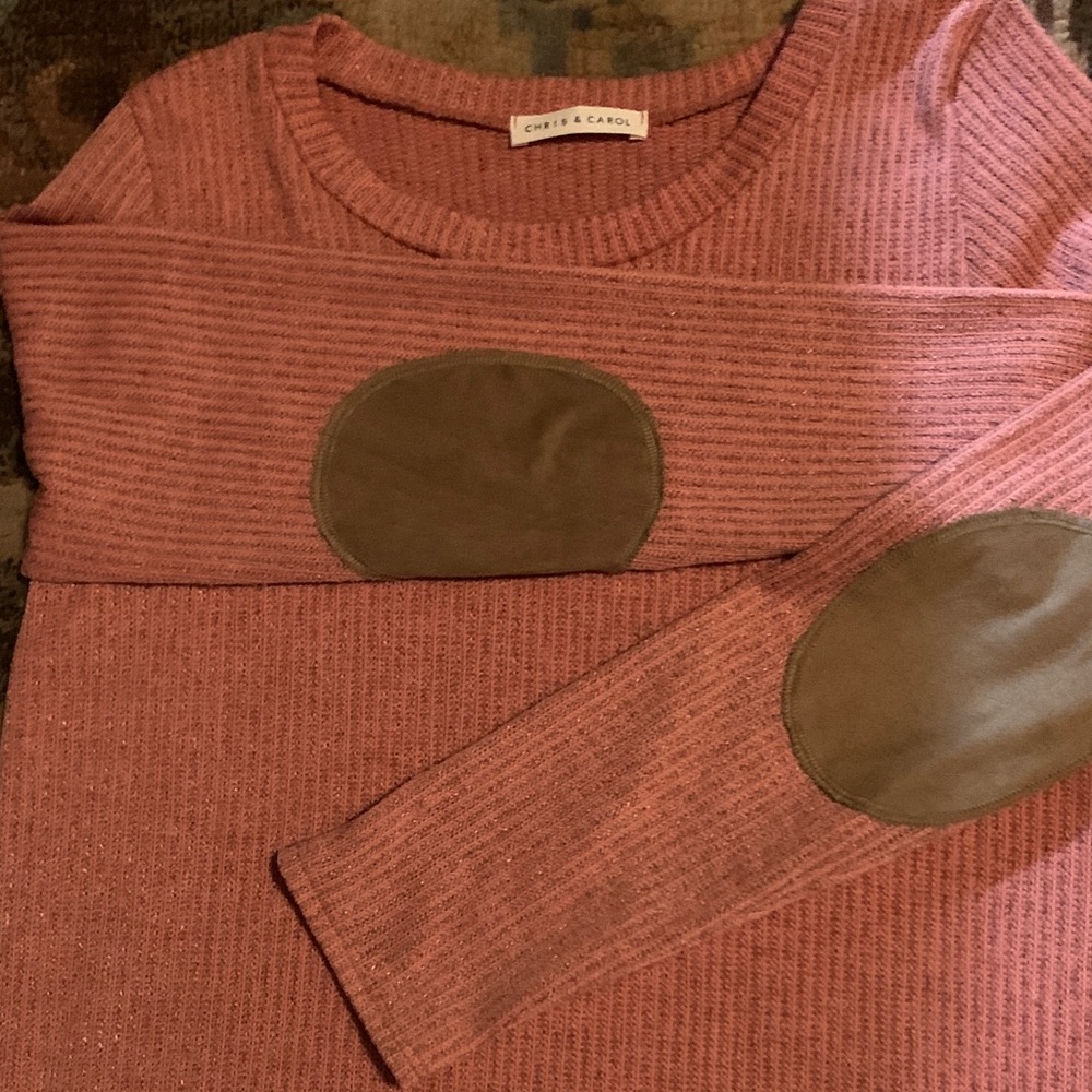 Chris & Carol Rose Sweater with Olive Elbow Patches
